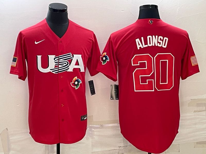 Men 2023 World Cub USA #20 Alonso Red Nike MLB Jersey11